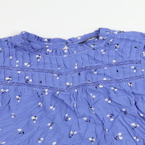 Marks and Spencer Womens Blue Floral Viscose Basic Blouse Size 16 Mock Neck