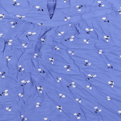 Marks and Spencer Womens Blue Floral Viscose Basic Blouse Size 16 Mock Neck