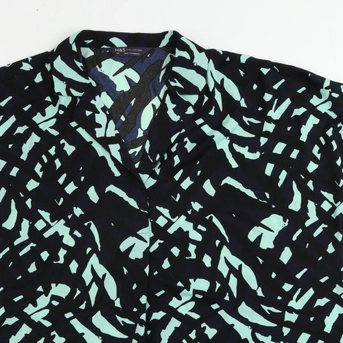 Marks and Spencer Womens Black Geometric Polyester Tunic Blouse Size 14 Collared