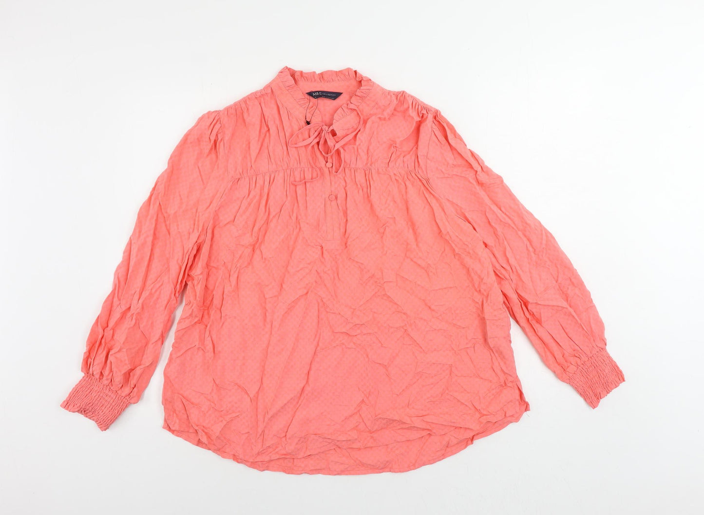 Marks and Spencer Womens Pink Viscose Basic Blouse Size 14 V-Neck