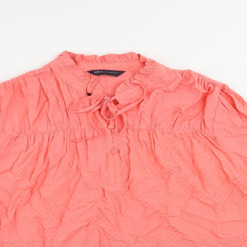 Marks and Spencer Womens Pink Viscose Basic Blouse Size 14 V-Neck