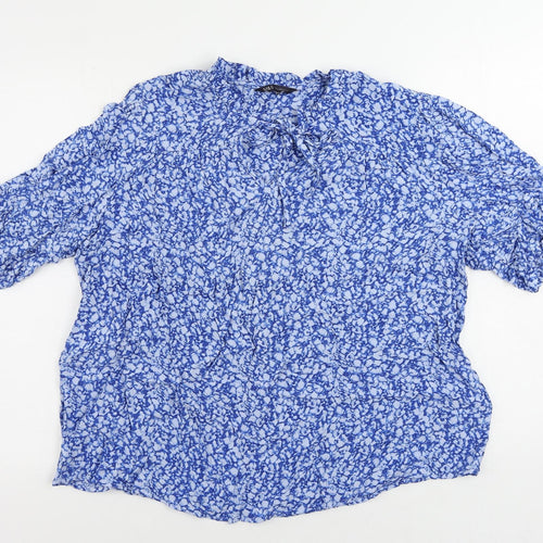 16 Womens Blue Geometric Viscose Basic Blouse Size 16 V-Neck