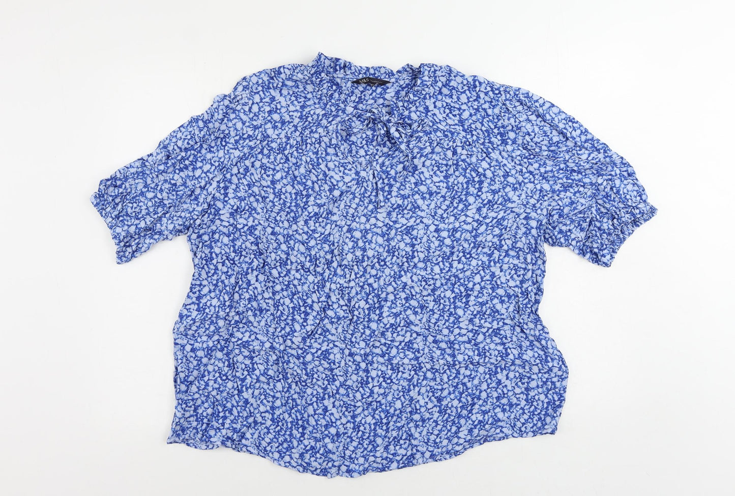 16 Womens Blue Geometric Viscose Basic Blouse Size 16 V-Neck