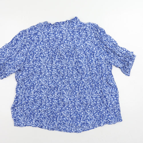 16 Womens Blue Geometric Viscose Basic Blouse Size 16 V-Neck