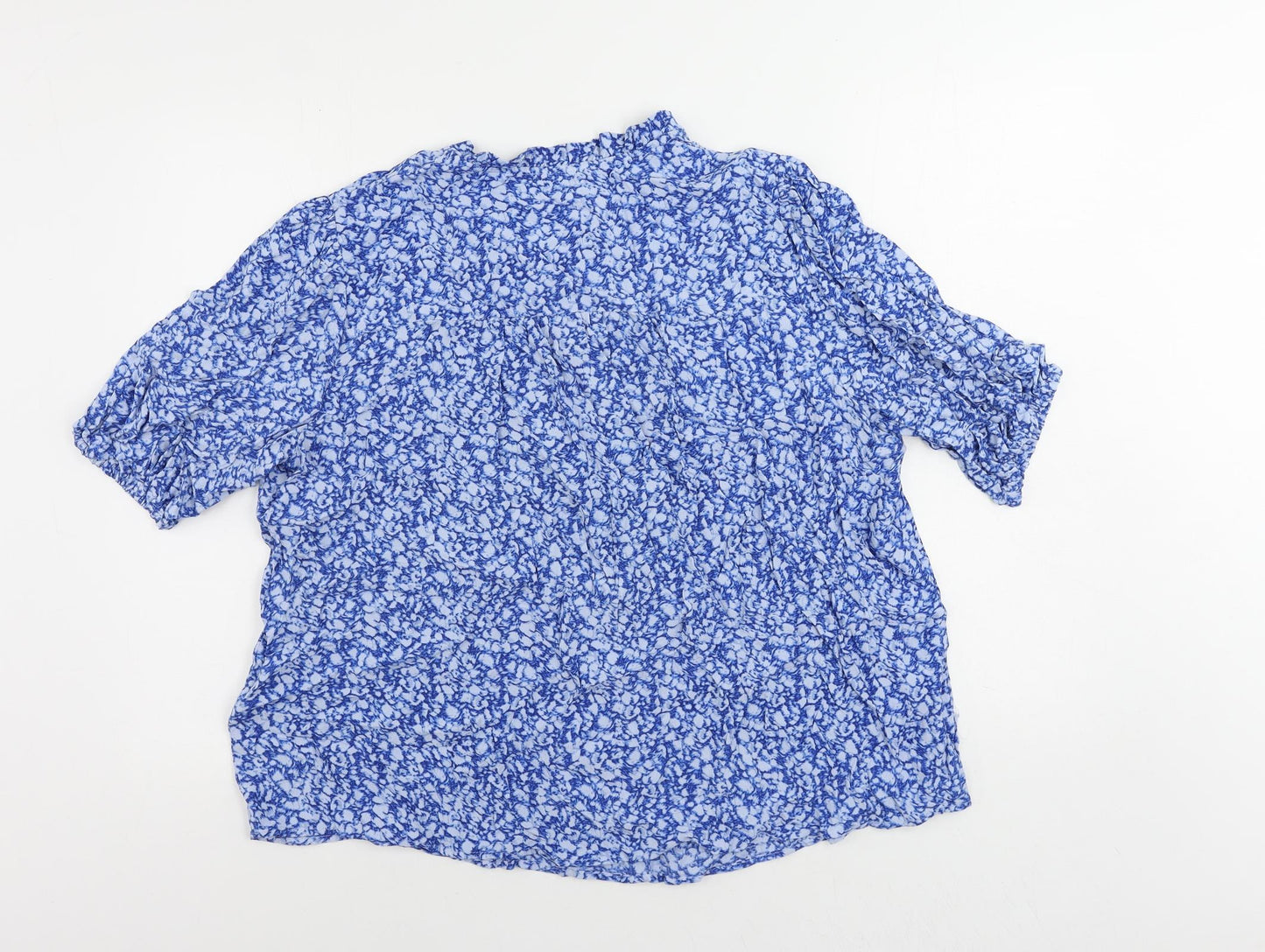 16 Womens Blue Geometric Viscose Basic Blouse Size 16 V-Neck