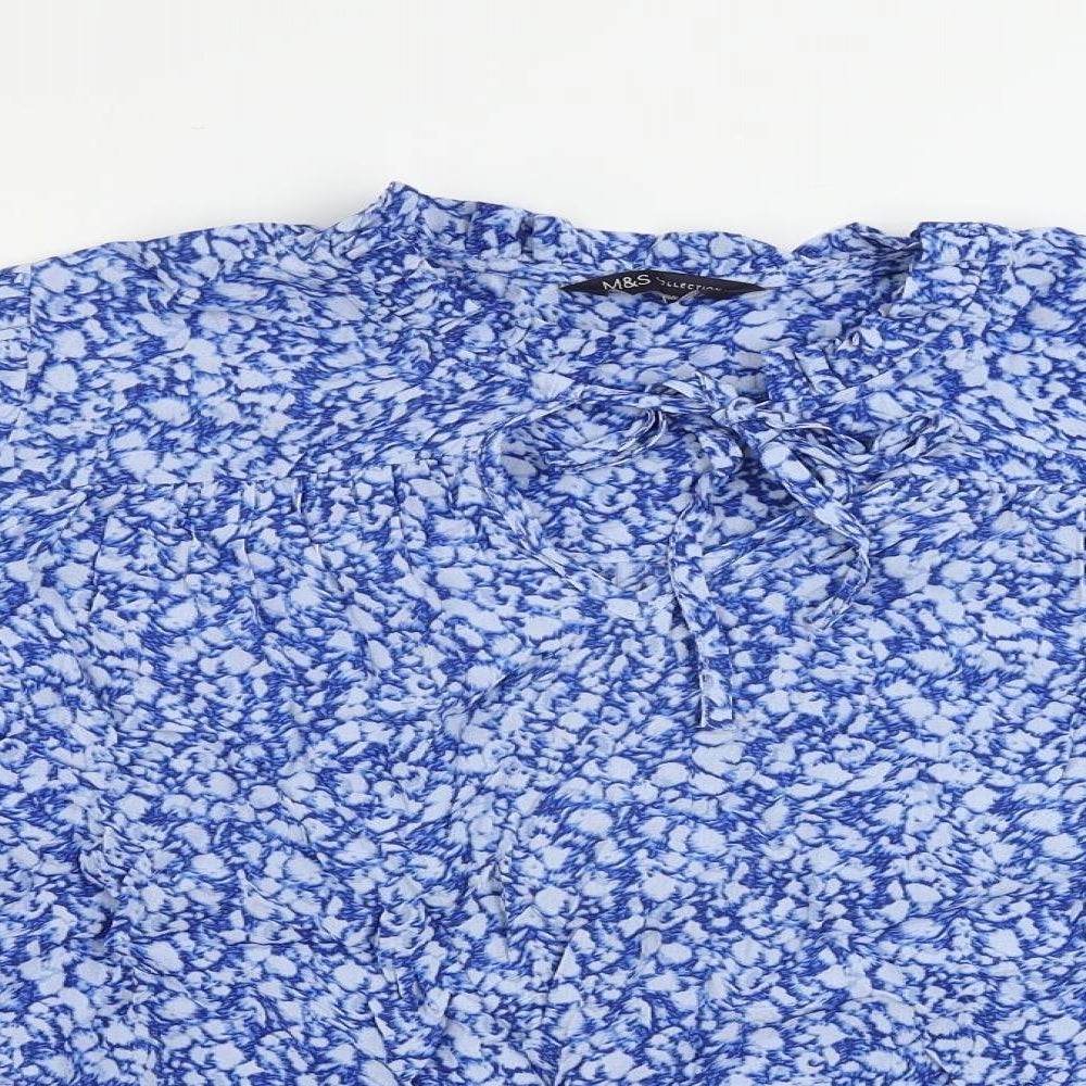 16 Womens Blue Geometric Viscose Basic Blouse Size 16 V-Neck