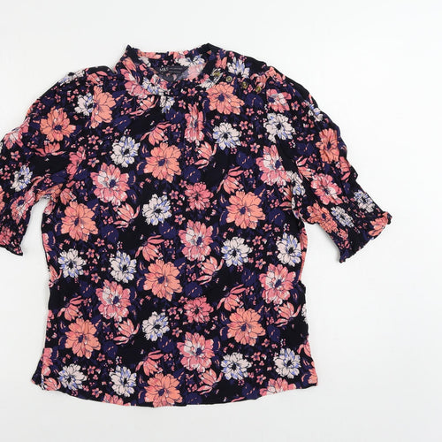 Marks and Spencer Womens Multicoloured Floral Viscose Basic Blouse Size 10 Mock Neck
