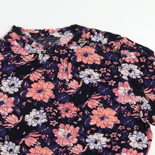 Marks and Spencer Womens Multicoloured Floral Viscose Basic Blouse Size 10 Mock Neck
