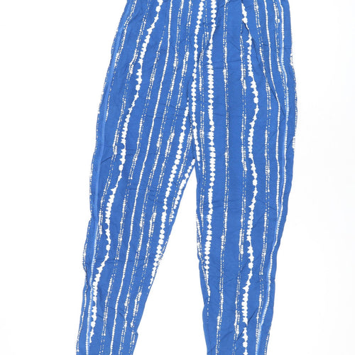 Marks and Spencer Womens Blue Geometric Viscose Trousers Size 8 L29 in Regular
