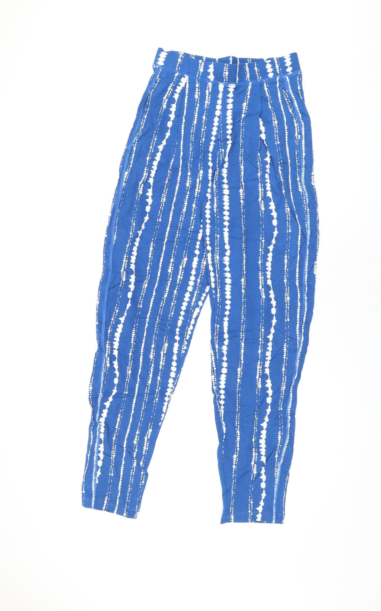 Marks and Spencer Womens Blue Geometric Viscose Trousers Size 8 L29 in Regular