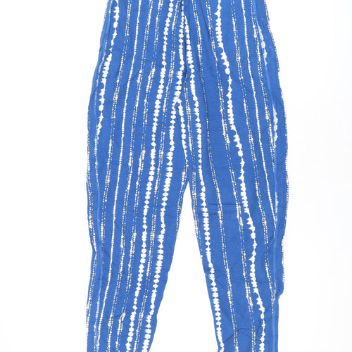Marks and Spencer Womens Blue Geometric Viscose Trousers Size 8 L29 in Regular