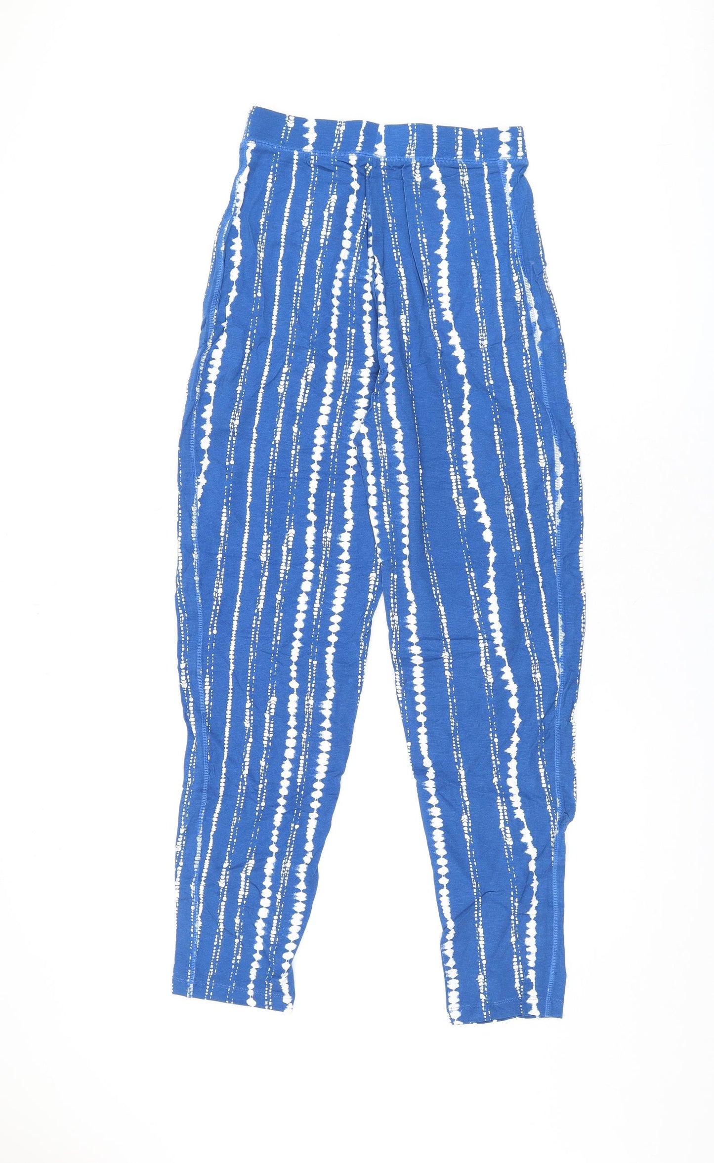 Marks and Spencer Womens Blue Geometric Viscose Trousers Size 8 L29 in Regular