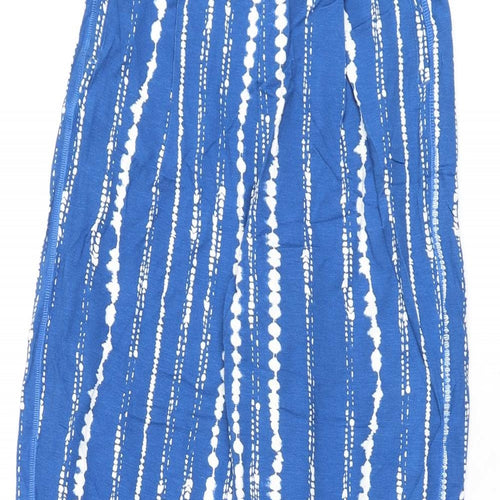 Marks and Spencer Womens Blue Geometric Viscose Trousers Size 8 L29 in Regular