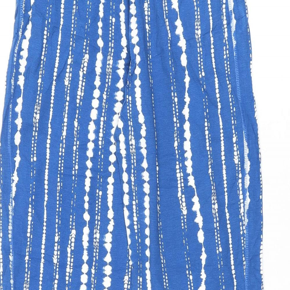 Marks and Spencer Womens Blue Geometric Viscose Trousers Size 8 L29 in Regular