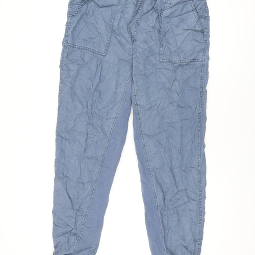 Marks and Spencer Womens Blue Lyocell Trousers Size 14 L30 in Regular Drawstring