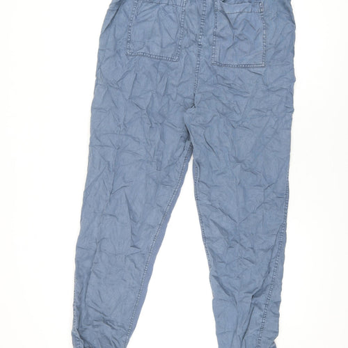 Marks and Spencer Womens Blue Lyocell Trousers Size 14 L30 in Regular Drawstring