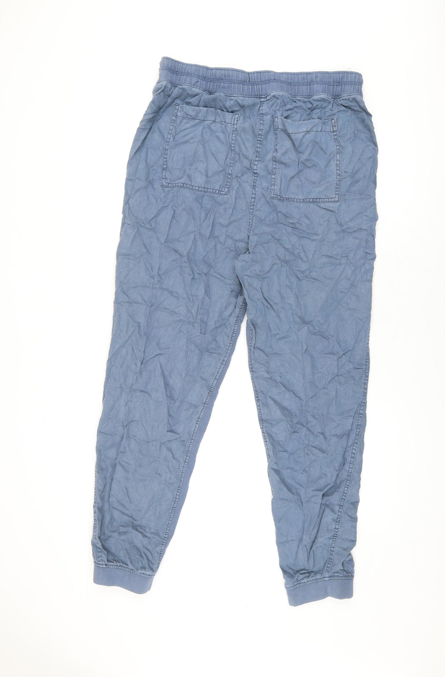 Marks and Spencer Womens Blue Lyocell Trousers Size 14 L30 in Regular Drawstring
