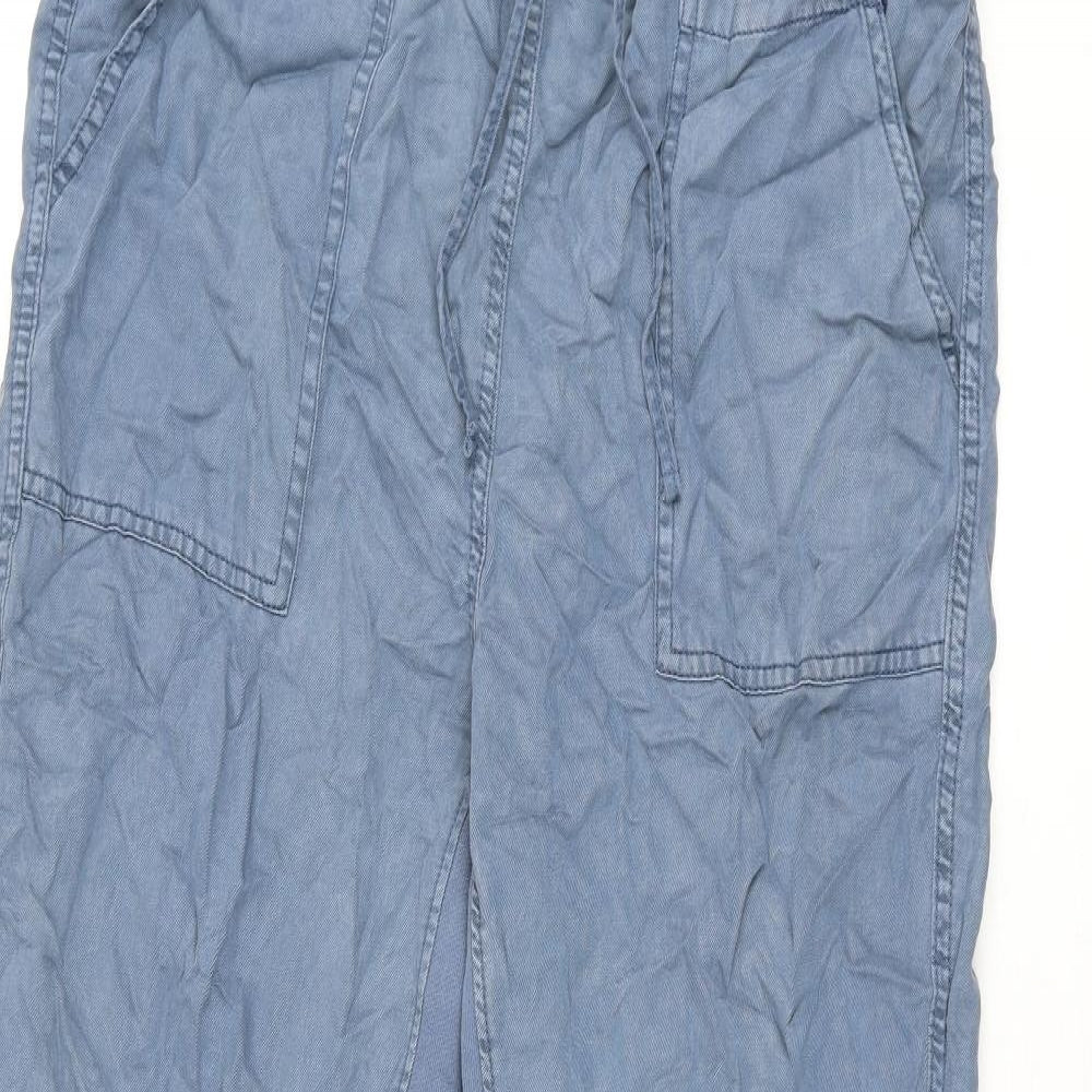 Marks and Spencer Womens Blue Lyocell Trousers Size 14 L30 in Regular Drawstring
