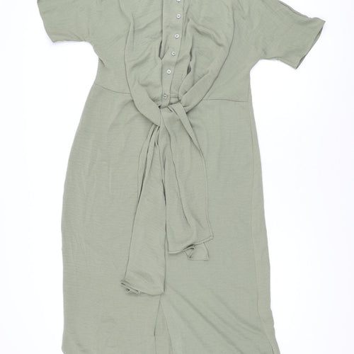Marks and Spencer Womens Green Polyester Shirt Dress Size 8 Collared Button
