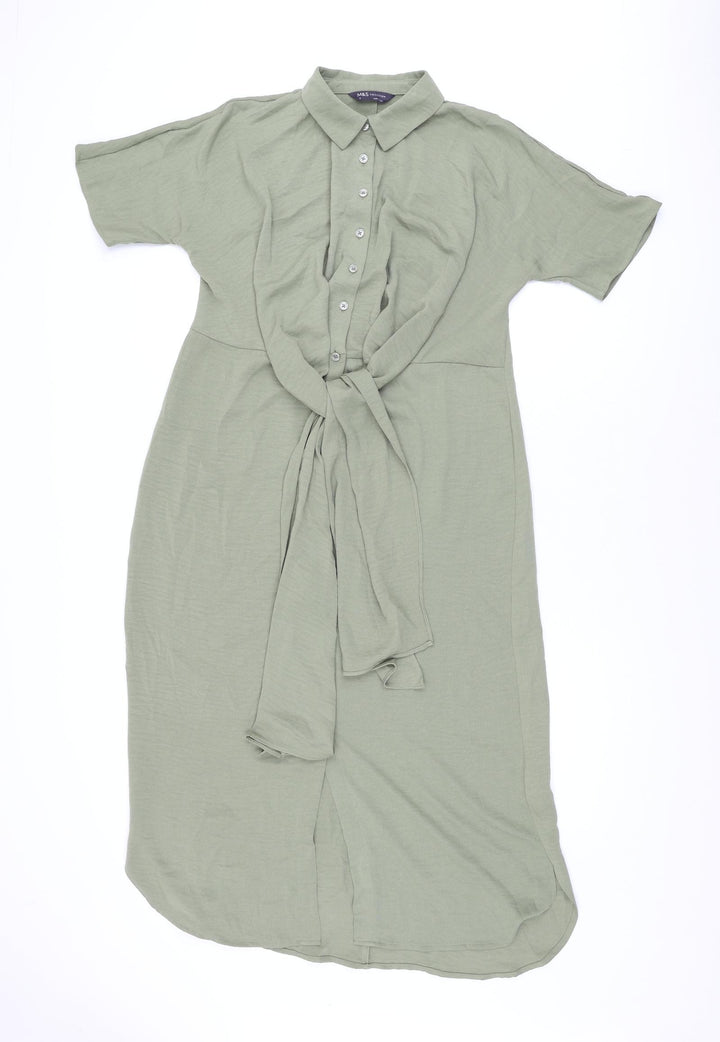 Marks and Spencer Womens Green Polyester Shirt Dress Size 8 Collared Button
