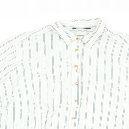 Marks and Spencer Womens Ivory Striped Cotton Basic Button-Up Size 16 Collared