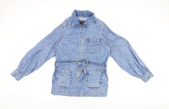 Marks and Spencer Womens Blue Jacket Size 8 Snap - Belted