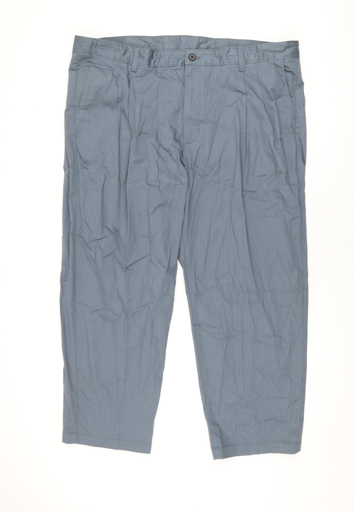Marks and Spencer Mens Blue Cotton Trousers Size 44 in L29 in Regular Zip