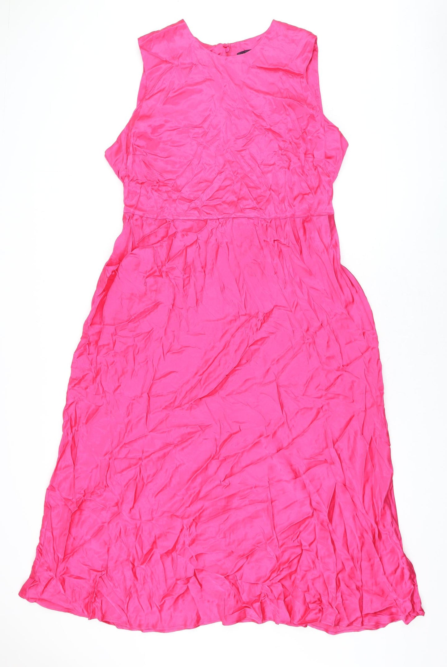 Marks and Spencer Womens Pink Viscose A-Line Size 20 Round Neck Zip
