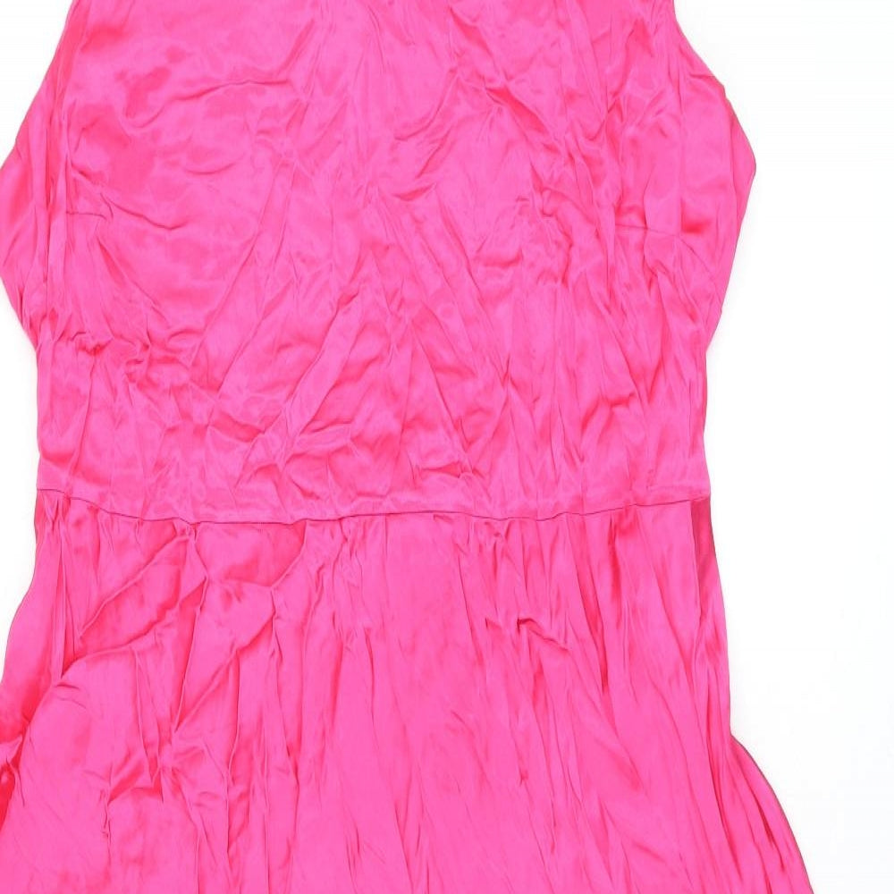 Marks and Spencer Womens Pink Viscose A-Line Size 20 Round Neck Zip