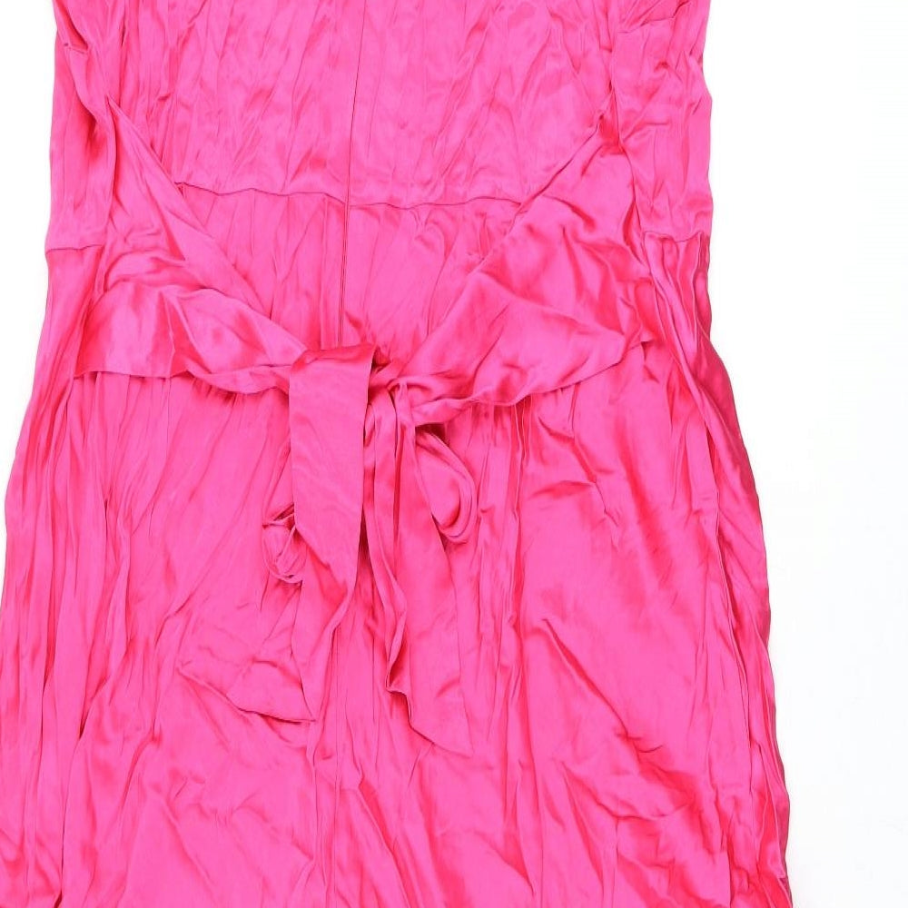 Marks and Spencer Womens Pink Viscose A-Line Size 20 Round Neck Zip