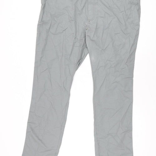 Marks and Spencer Mens Grey Cotton Trousers Size 42 in L33 in Regular Zip