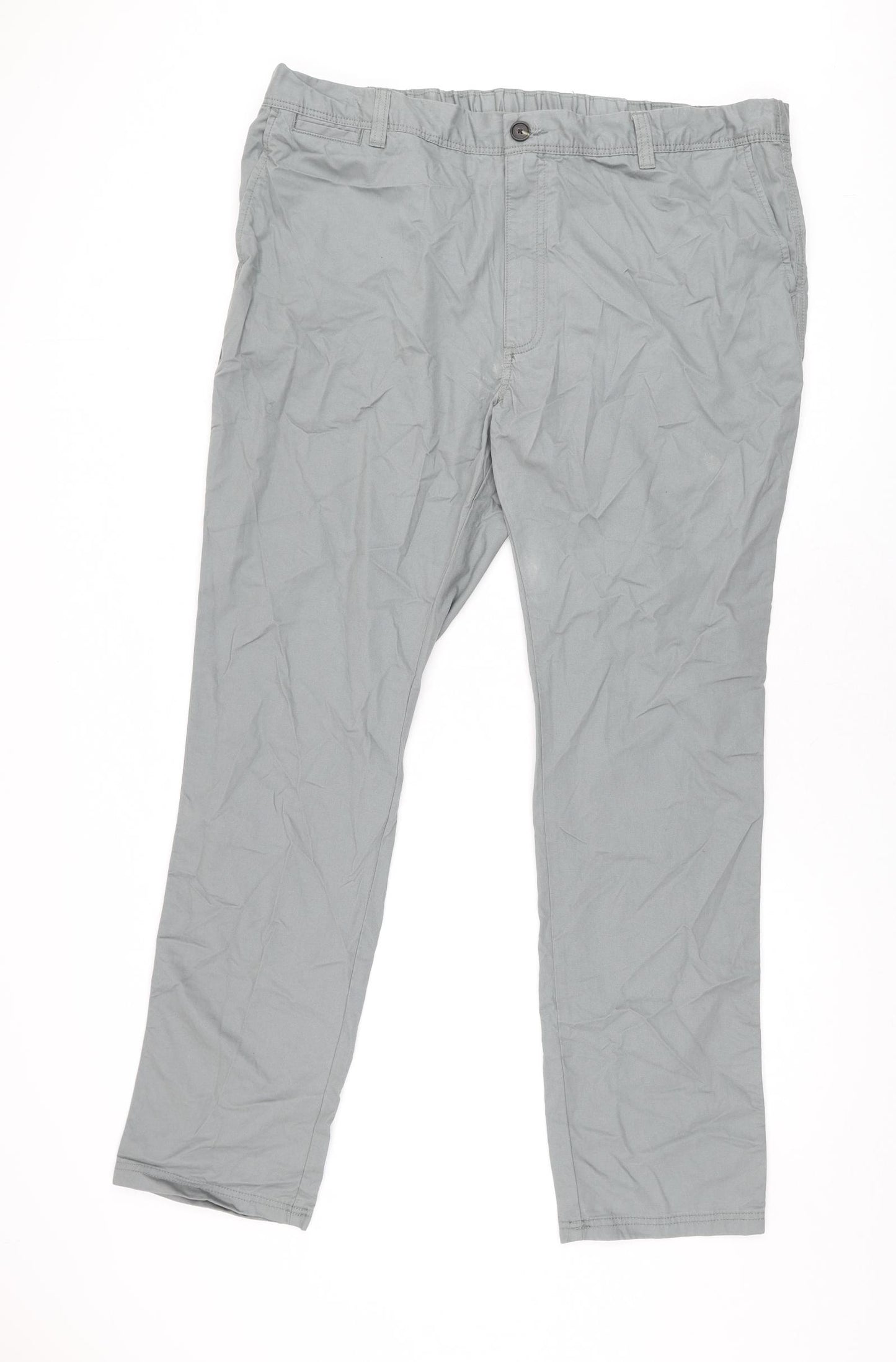 Marks and Spencer Mens Grey Cotton Trousers Size 42 in L33 in Regular Zip