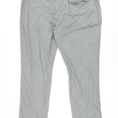 Marks and Spencer Mens Grey Cotton Trousers Size 42 in L33 in Regular Zip