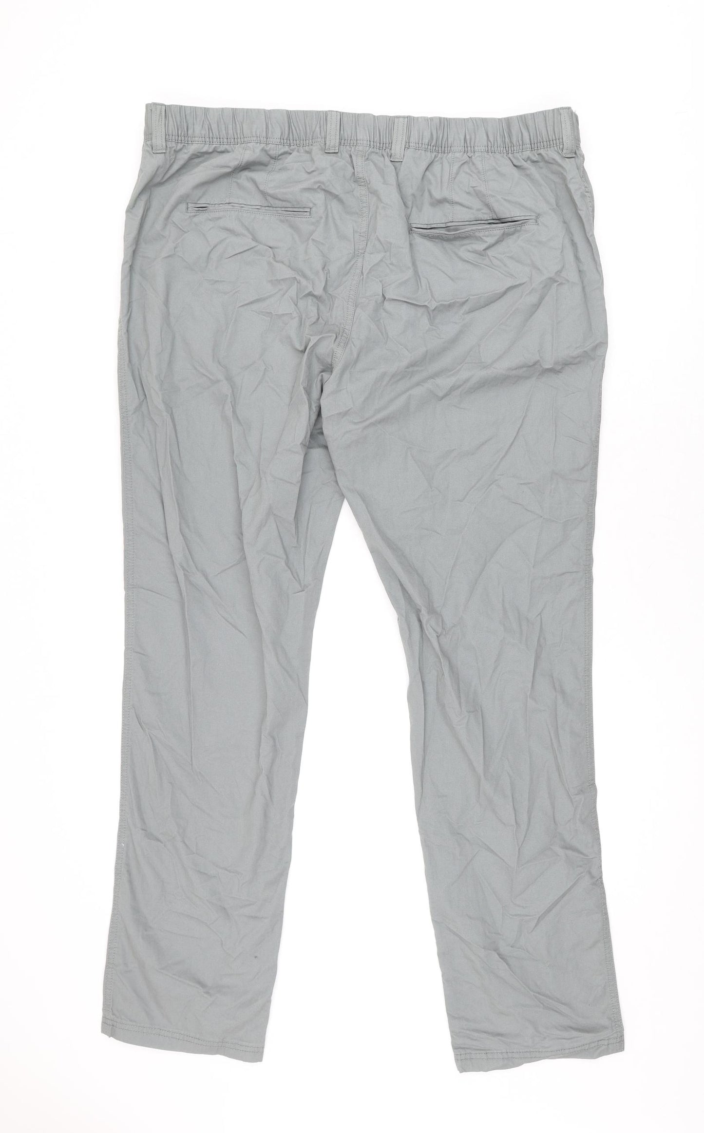 Marks and Spencer Mens Grey Cotton Trousers Size 42 in L33 in Regular Zip