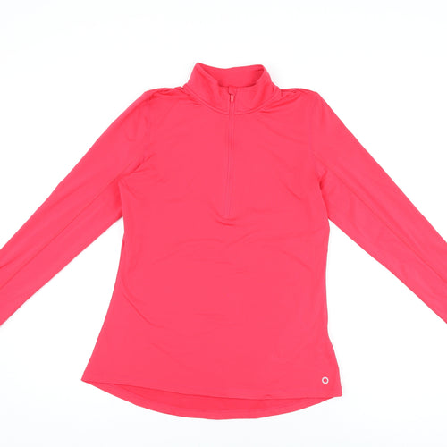 Goodmove Womens Pink Polyester Basic T-Shirt Size 12 High Neck Zip
