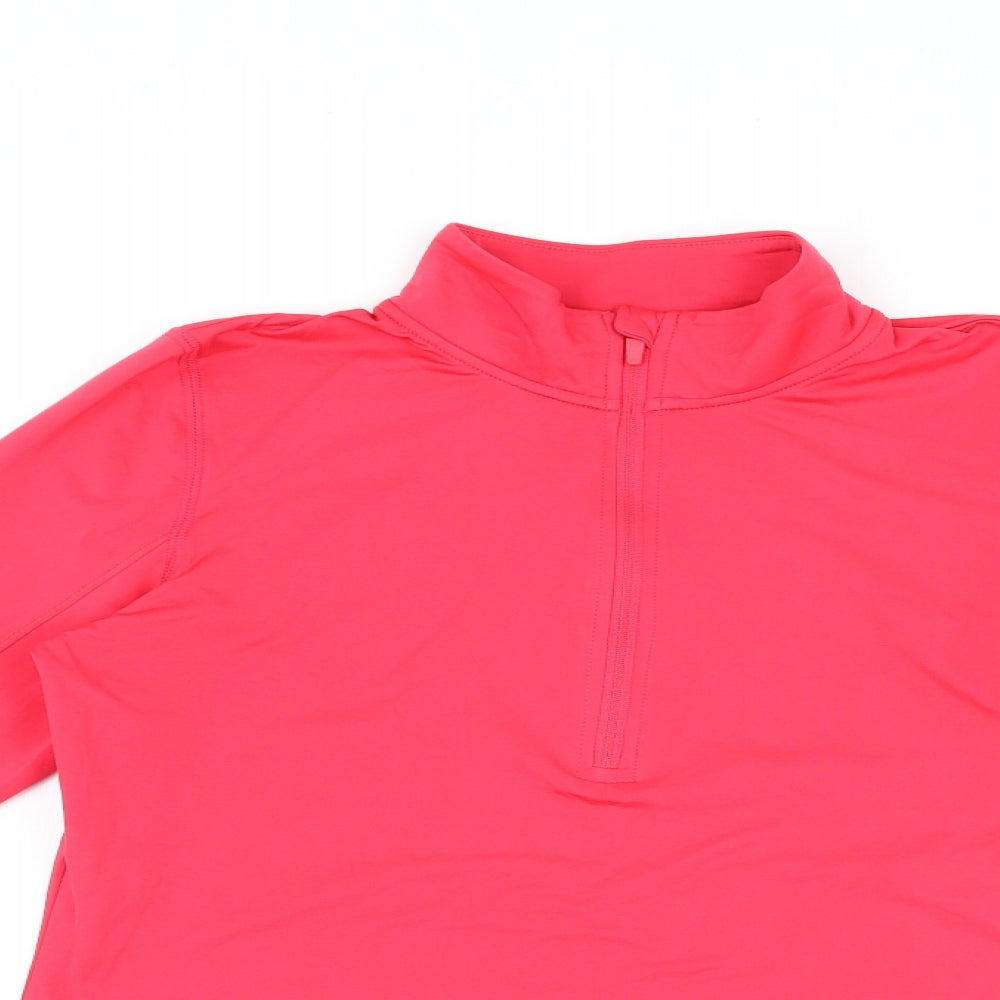 Goodmove Womens Pink Polyester Basic T-Shirt Size 12 High Neck Zip