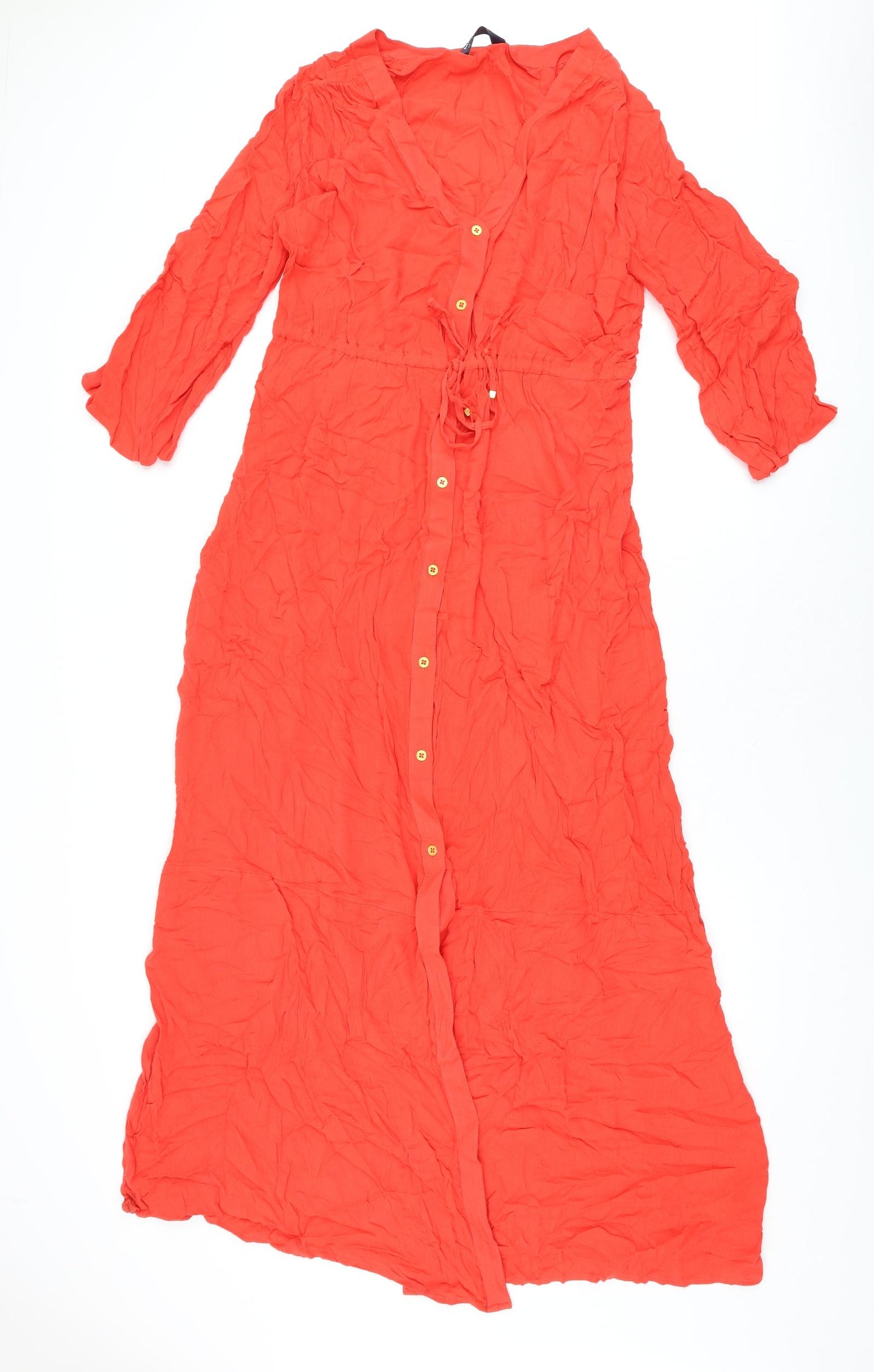 Marks and Spencer Womens Red Viscose A-Line Size 12 V-Neck Button