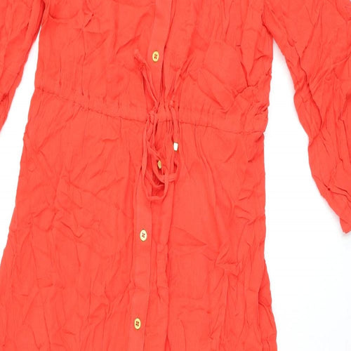 Marks and Spencer Womens Red Viscose A-Line Size 12 V-Neck Button