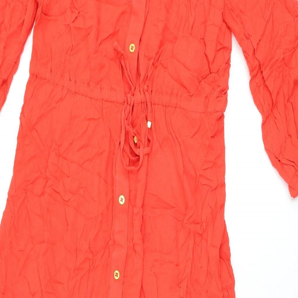 Marks and Spencer Womens Red Viscose A-Line Size 12 V-Neck Button