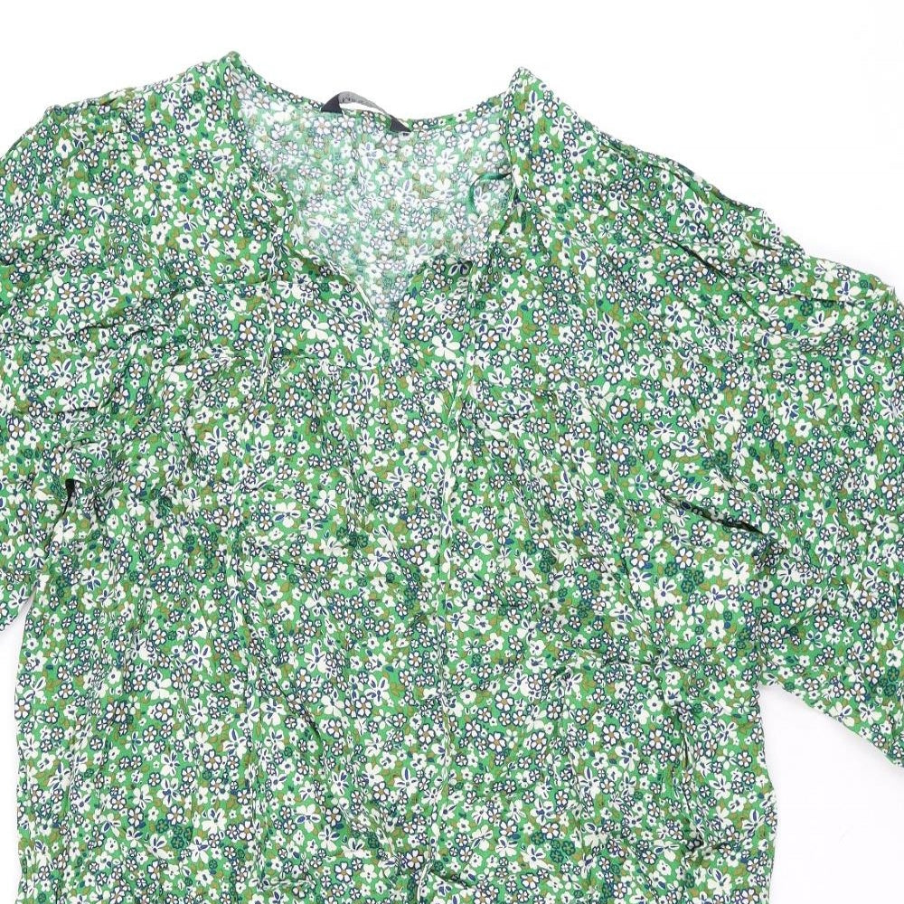 Marks and Spencer Womens Green Floral Viscose Shift Size 14 V-Neck Pullover