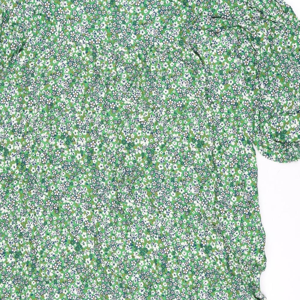 Marks and Spencer Womens Green Floral Viscose Shift Size 14 V-Neck Pullover