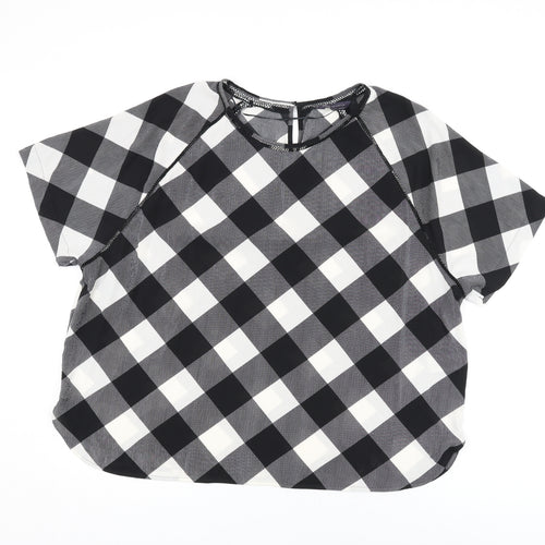 Marks and Spencer Womens Black Geometric Polyester Basic T-Shirt Size 22 Round Neck