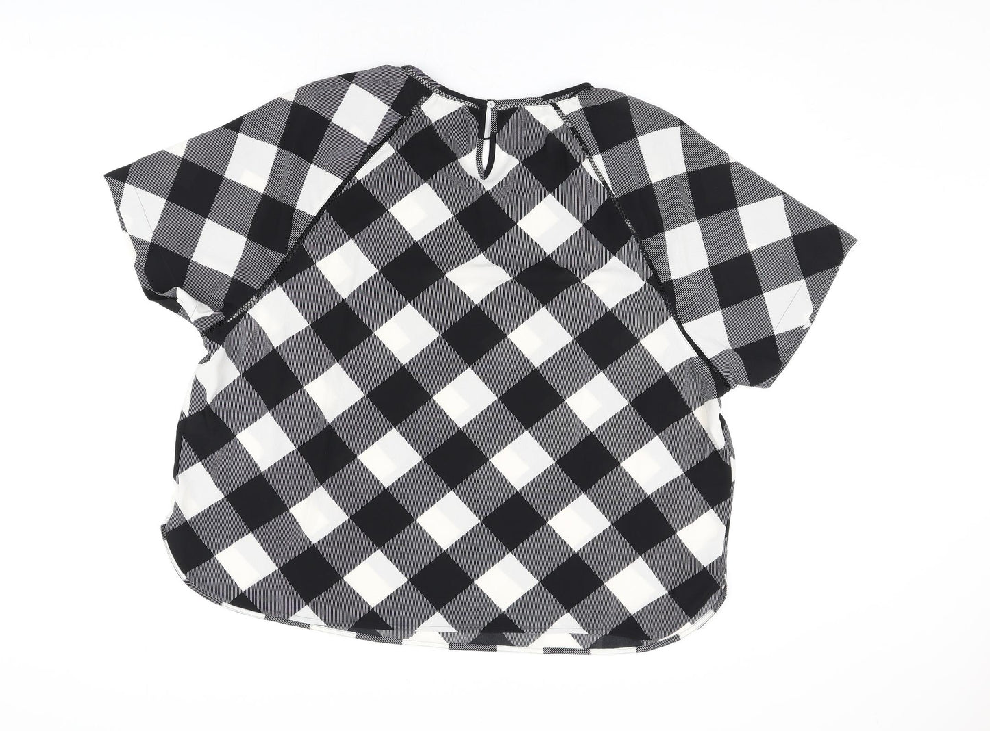 Marks and Spencer Womens Black Geometric Polyester Basic T-Shirt Size 22 Round Neck