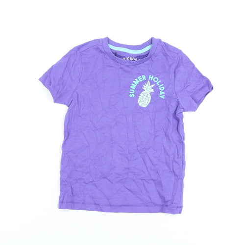 Marks and Spencer Girls Purple Cotton Basic T-Shirt Size 3-4 Years Round Neck Pullover - Summer Holiday