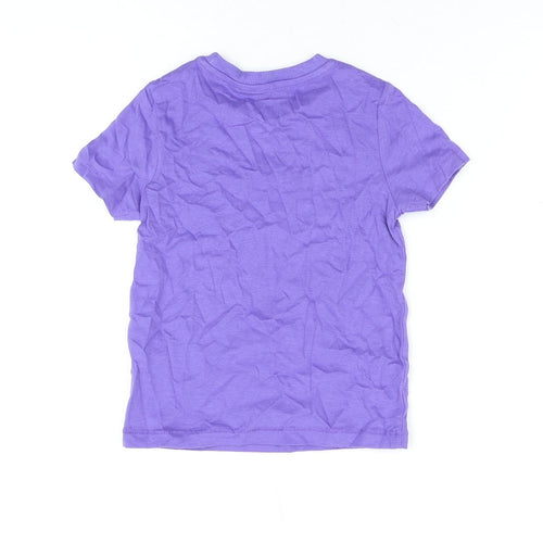 Marks and Spencer Girls Purple Cotton Basic T-Shirt Size 3-4 Years Round Neck Pullover - Summer Holiday