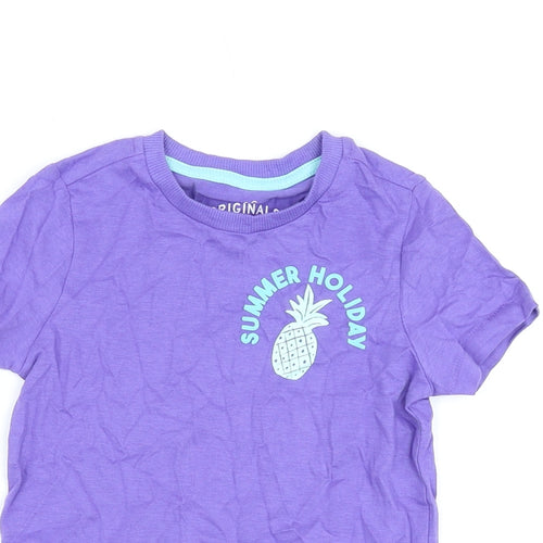 Marks and Spencer Girls Purple Cotton Basic T-Shirt Size 3-4 Years Round Neck Pullover - Summer Holiday