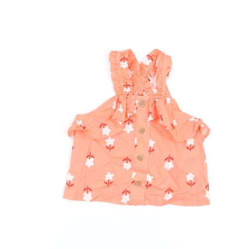 Marks and Spencer Girls Pink Floral Cotton Basic T-Shirt Size 3-4 Years Square Neck Pullover