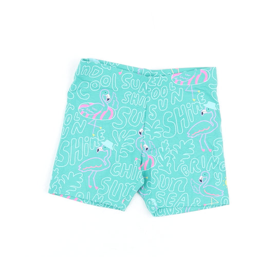 Marks and Spencer Girls Green Geometric Cotton Biker Shorts Size 3-4 Years Regular - Flamingo Print