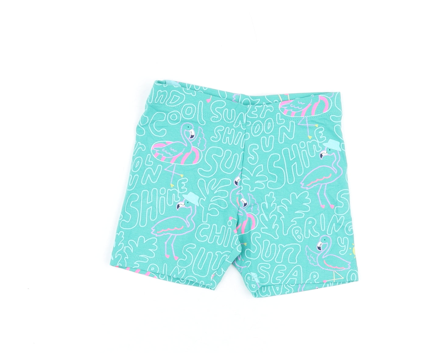 Marks and Spencer Girls Green Geometric Cotton Biker Shorts Size 3-4 Years Regular - Flamingo Print