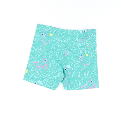 Marks and Spencer Girls Green Geometric Cotton Biker Shorts Size 3-4 Years Regular - Flamingo Print
